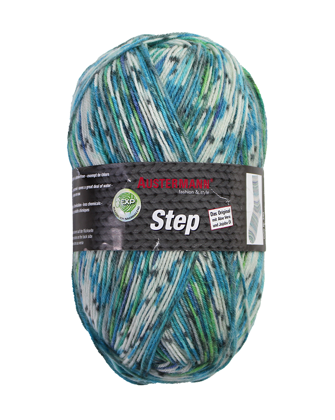 STEP - 340 K turkoosivihreäkirjava - Step villasek-langat - 4014816284321 - 1