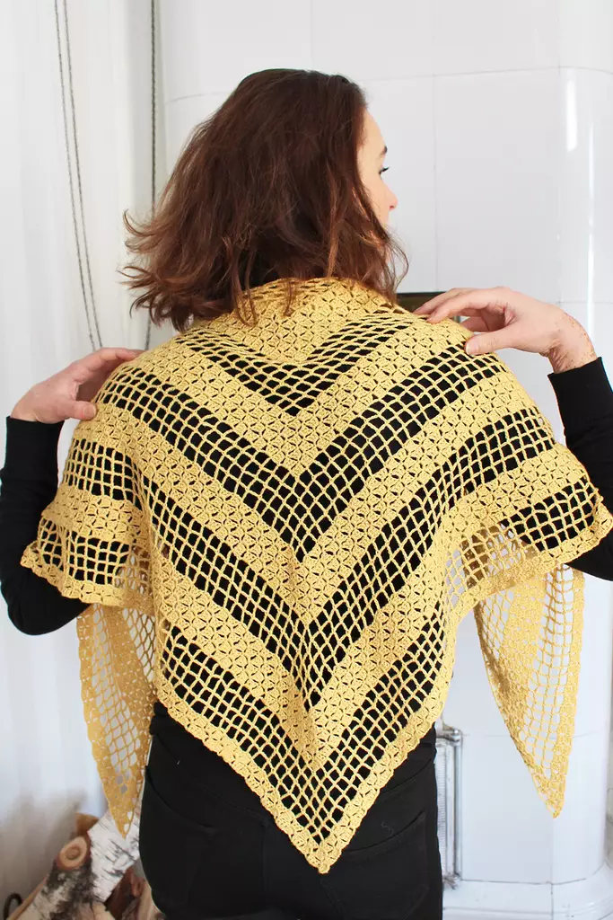 Piazza vinkkelivirkattu huivi - tarvikepaketti, keltainen - Virkkauspaketit - 0105 - 1